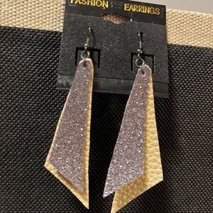 Gold and Purple Glitter Layered Drop Earrings by